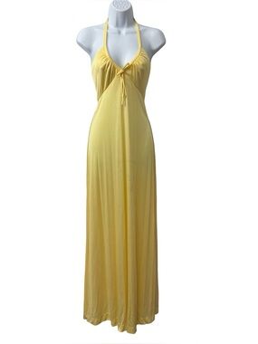 vintage 1970s pale yellow halter maxi dress Size 5/6